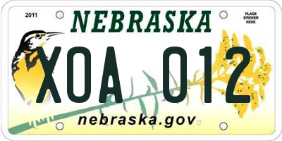 NE license plate XOA012