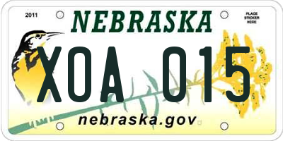 NE license plate XOA015