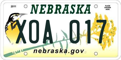 NE license plate XOA017