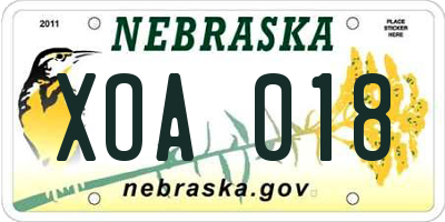 NE license plate XOA018