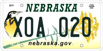 NE license plate XOA020