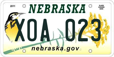 NE license plate XOA023