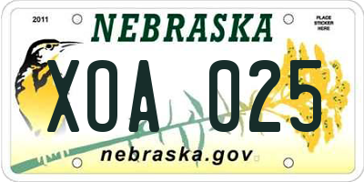 NE license plate XOA025