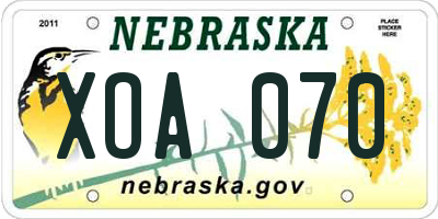 NE license plate XOA070