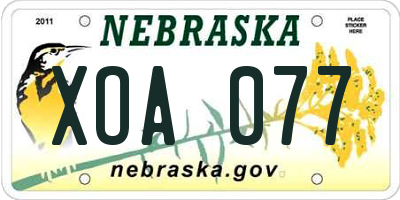 NE license plate XOA077