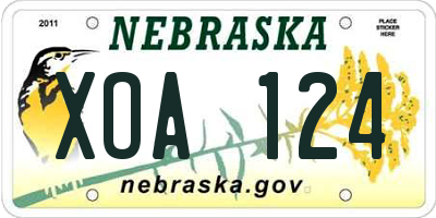 NE license plate XOA124