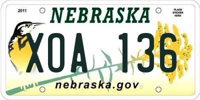 NE license plate XOA136