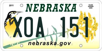NE license plate XOA151