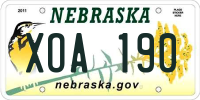 NE license plate XOA190