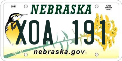 NE license plate XOA191