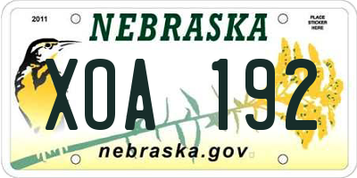 NE license plate XOA192