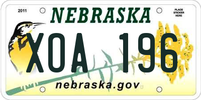 NE license plate XOA196