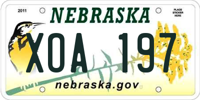 NE license plate XOA197