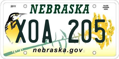 NE license plate XOA205