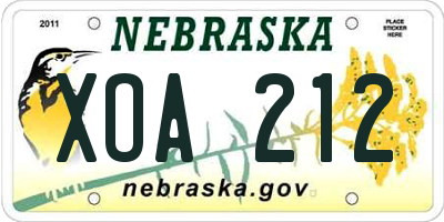 NE license plate XOA212