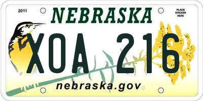 NE license plate XOA216