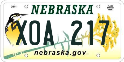 NE license plate XOA217