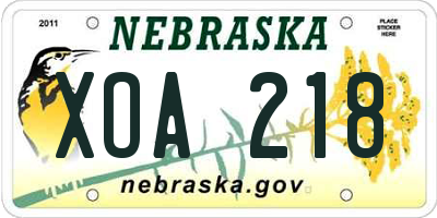 NE license plate XOA218