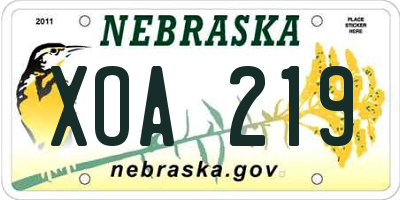 NE license plate XOA219