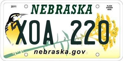 NE license plate XOA220