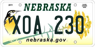 NE license plate XOA230