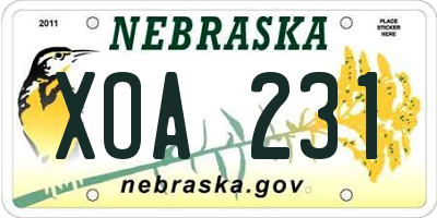 NE license plate XOA231