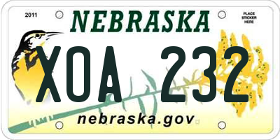 NE license plate XOA232