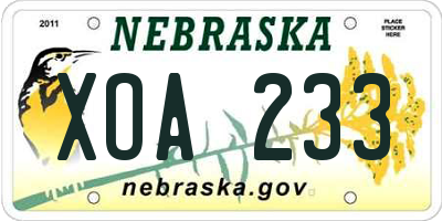 NE license plate XOA233