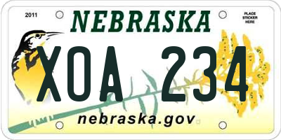 NE license plate XOA234