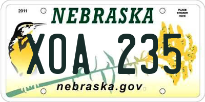 NE license plate XOA235
