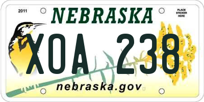 NE license plate XOA238