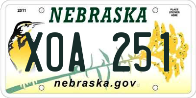 NE license plate XOA251