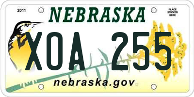 NE license plate XOA255