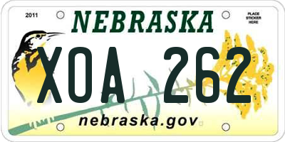 NE license plate XOA262