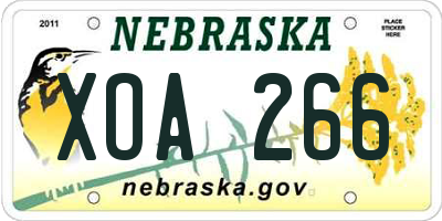 NE license plate XOA266