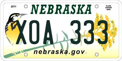 NE license plate XOA333