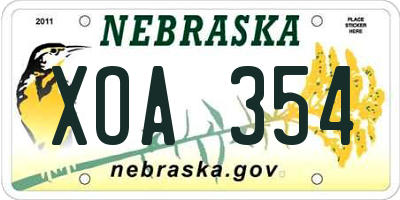 NE license plate XOA354