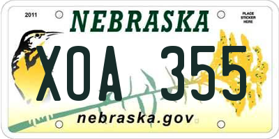 NE license plate XOA355