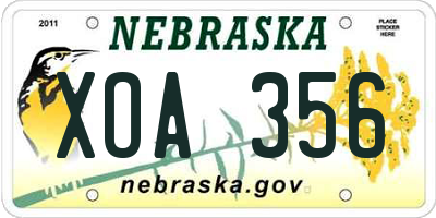 NE license plate XOA356