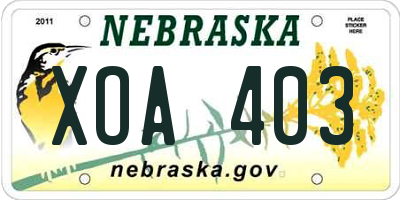 NE license plate XOA403