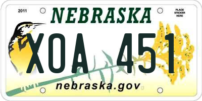 NE license plate XOA451