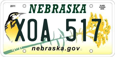 NE license plate XOA517