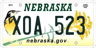 NE license plate XOA523