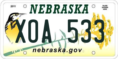 NE license plate XOA533
