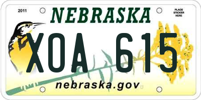 NE license plate XOA615