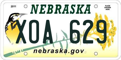 NE license plate XOA629