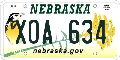 NE license plate XOA634