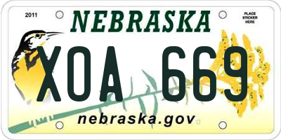 NE license plate XOA669