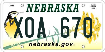 NE license plate XOA670