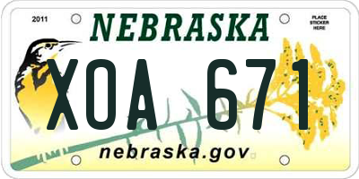 NE license plate XOA671
